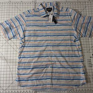 NEW Size XL Mens Cremieux Short Sleeve Button Front Shirt Striped Blue MSRP $60